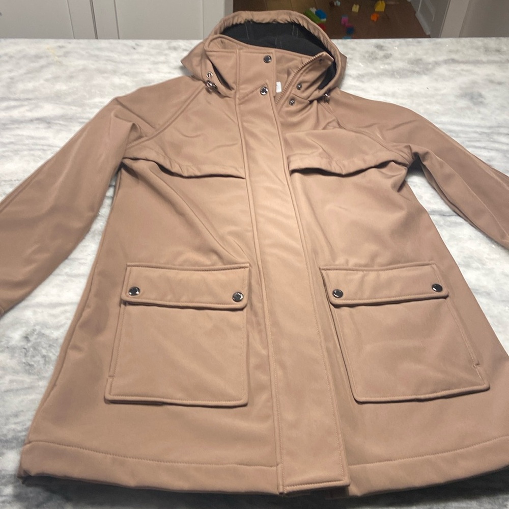 Nine West small tan parka with fleece lining and hood